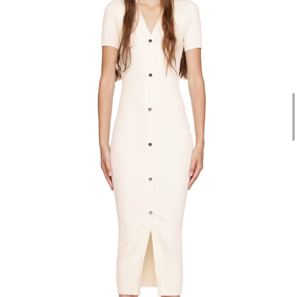 HUGO Cream Midi Dress with Button Detail